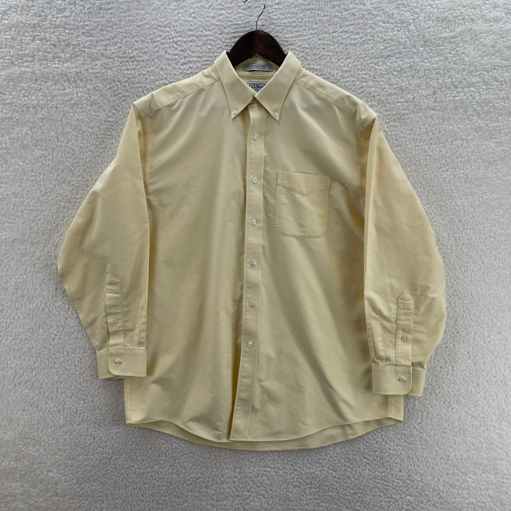 LL Bean Shirt Mens 16.5 32 Yellow Oxford OCBD Traditional Fit Preppy Office